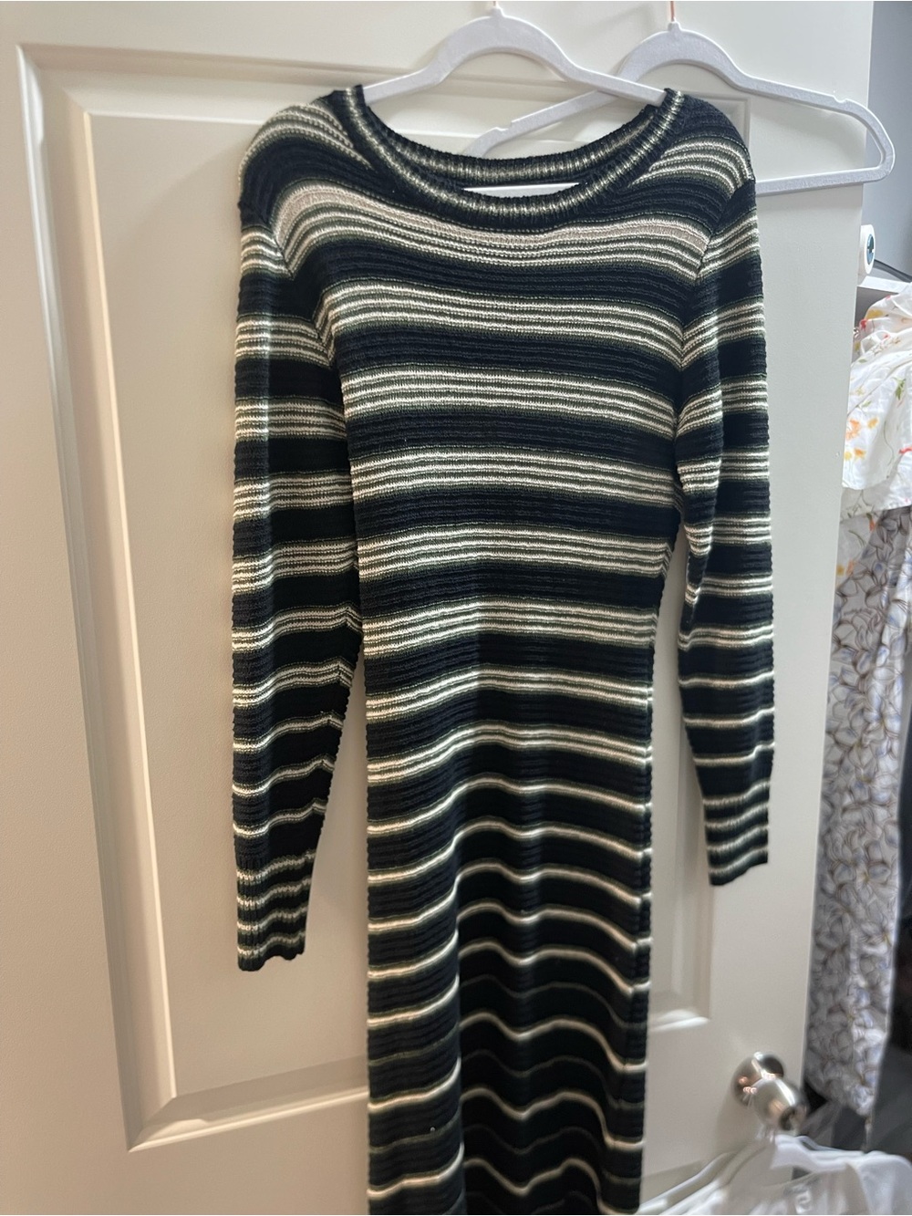 Blank NYC Black and Cream Striped Midi Dress